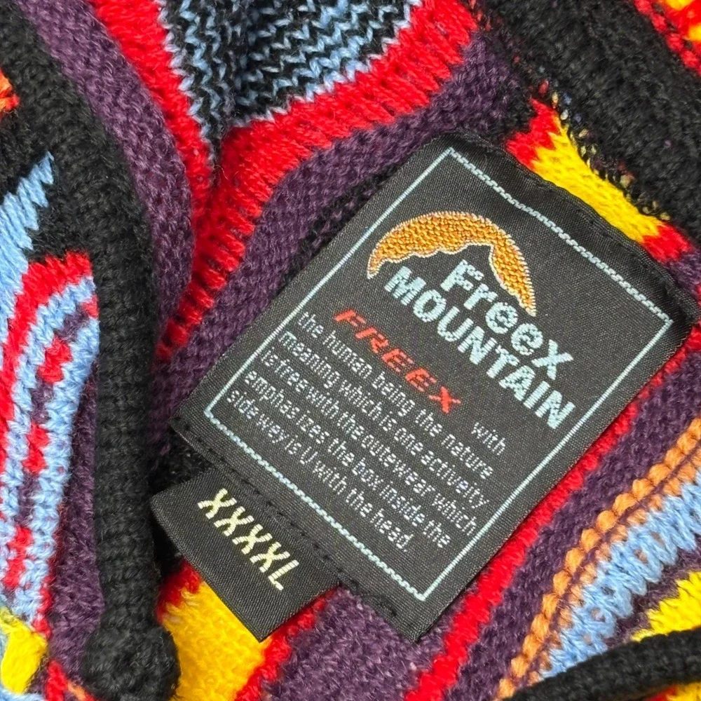 FreeX Mountain Coogi Style 3D Knit Hoodie Sweater Men's 4XL Oversized Full Zip